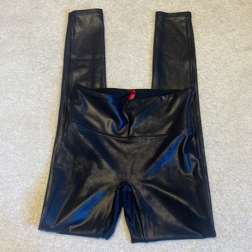 SPANX Black Faux Leather Leggings Size Small - Picture 3 of 7
